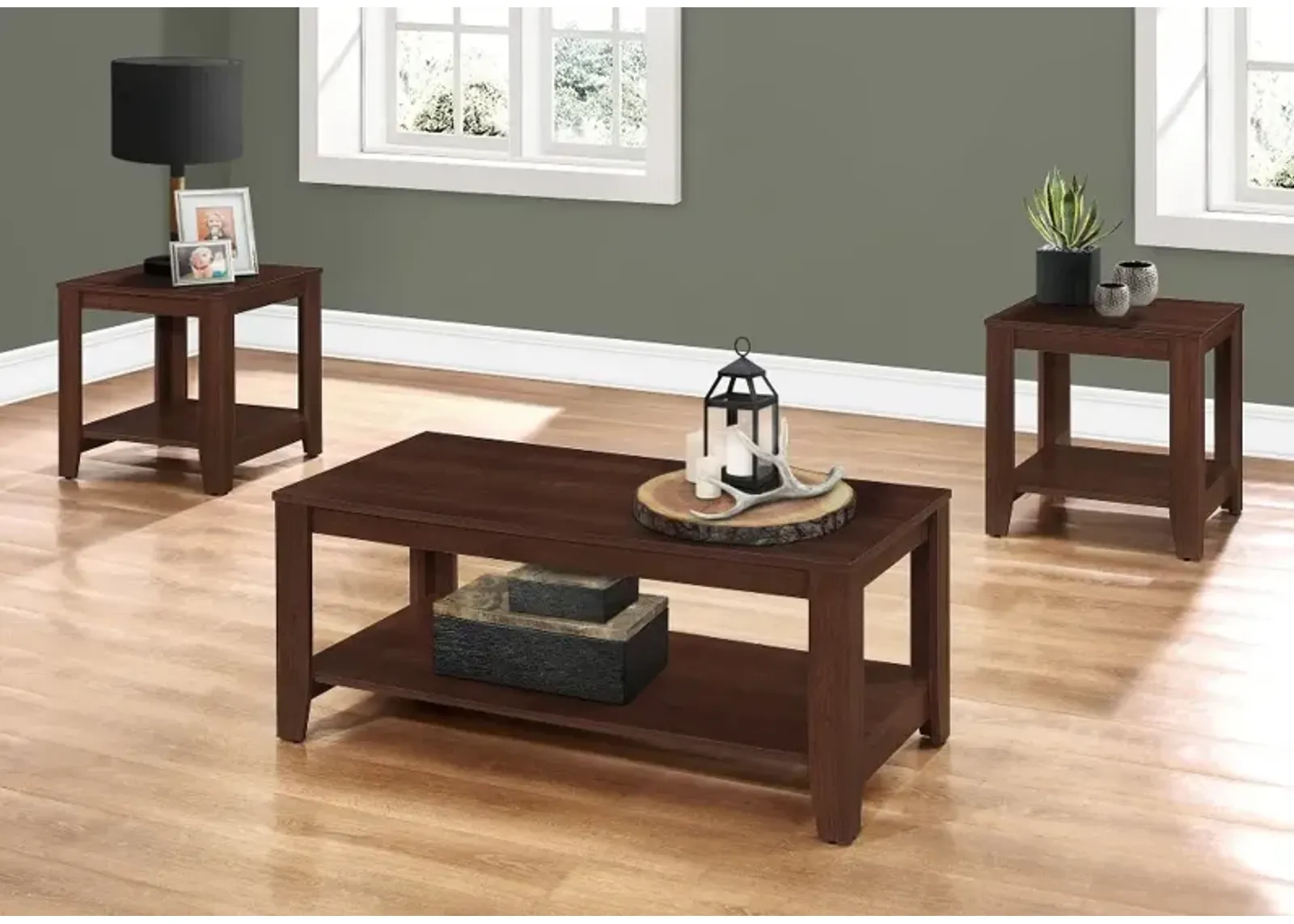 Cherry Wood 3 Piece Occasional Table Set