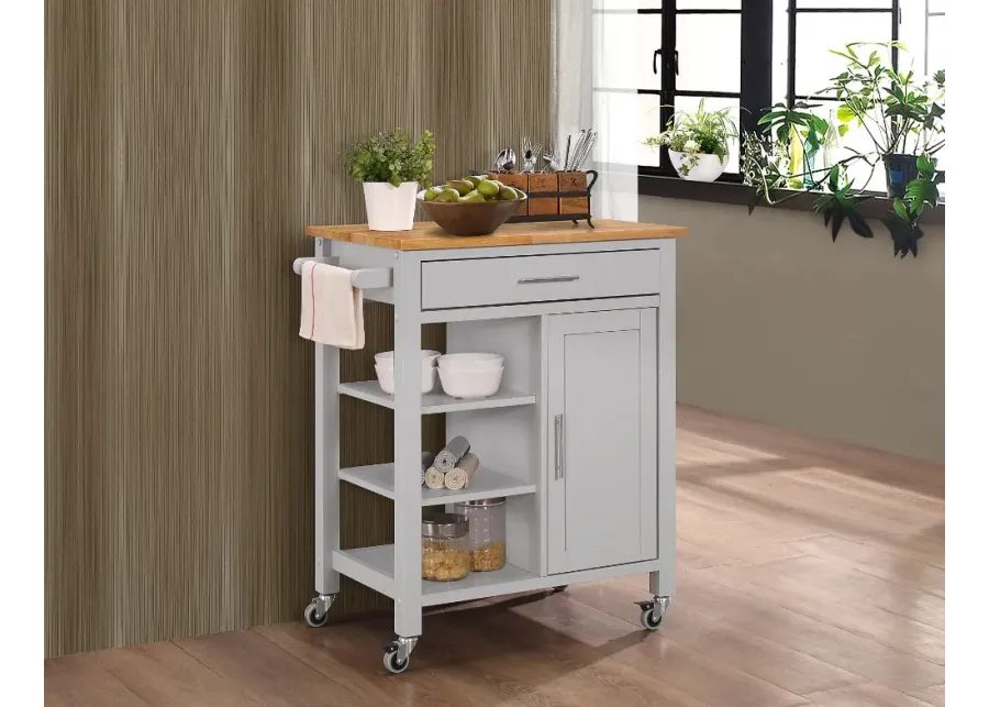 Gray Kitchen Cart with Natural Top - Edmonton