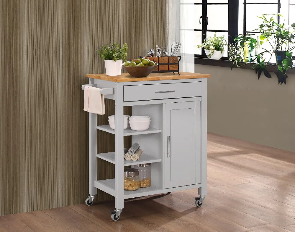 Gray Kitchen Cart with Natural Top - Edmonton