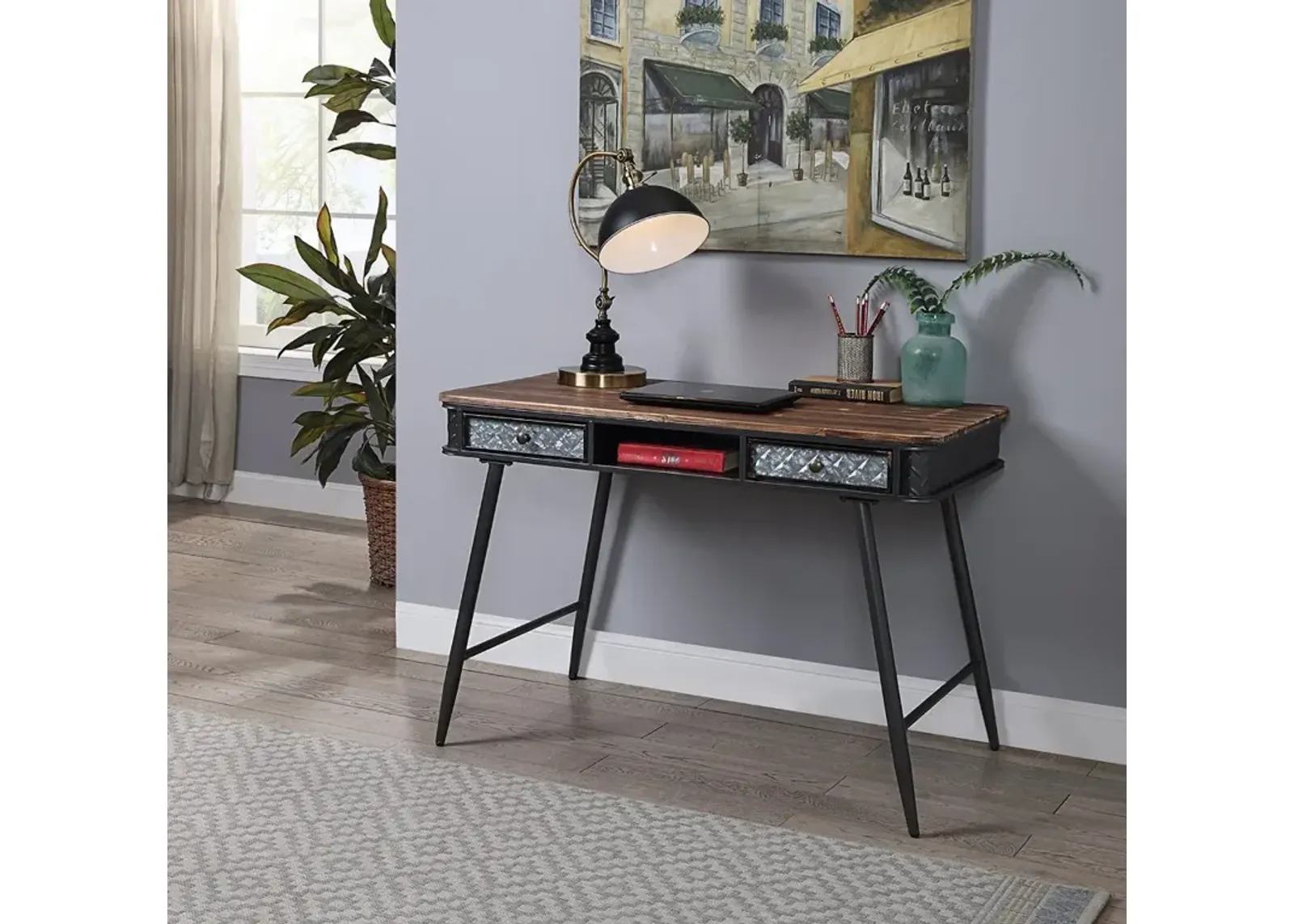 Industrial Metal Desk with 2 Drawers - Forester