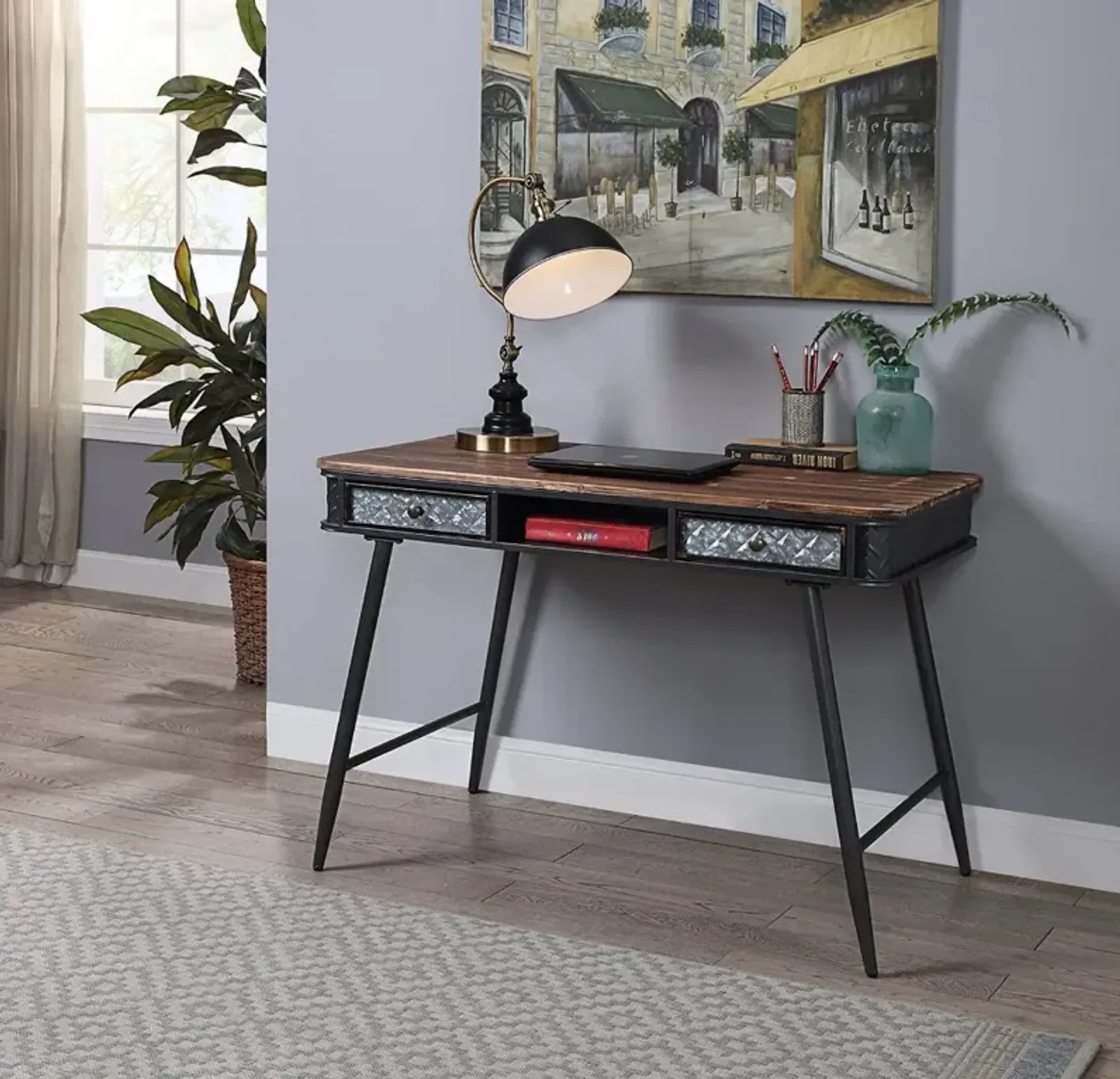 Industrial Metal Desk with 2 Drawers - Forester