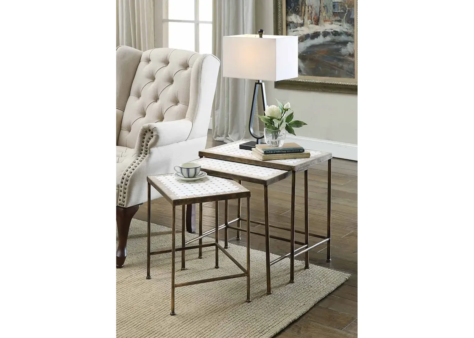 Rustic Bronze 3 Piece Nesting Tables - Travertine