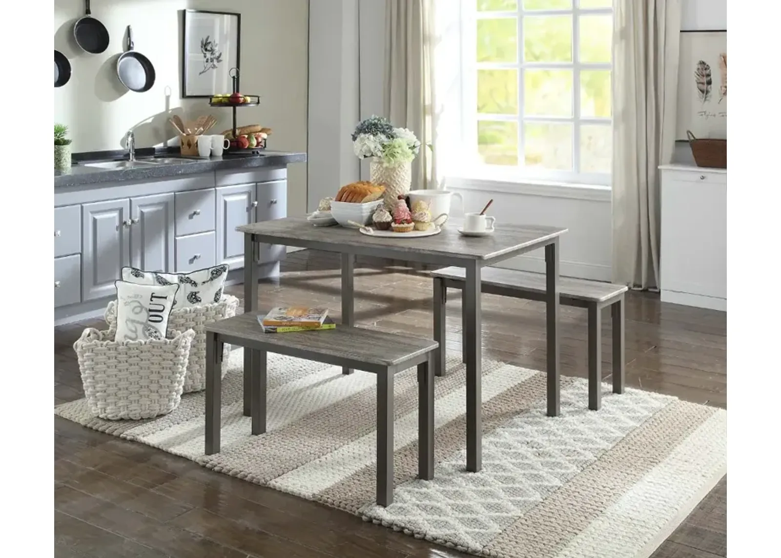 Brown and Gray 3 Piece Dining Set - Boltzero