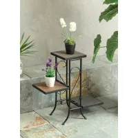 Slate Stone and Black Metal 3 Tier Plant Stand