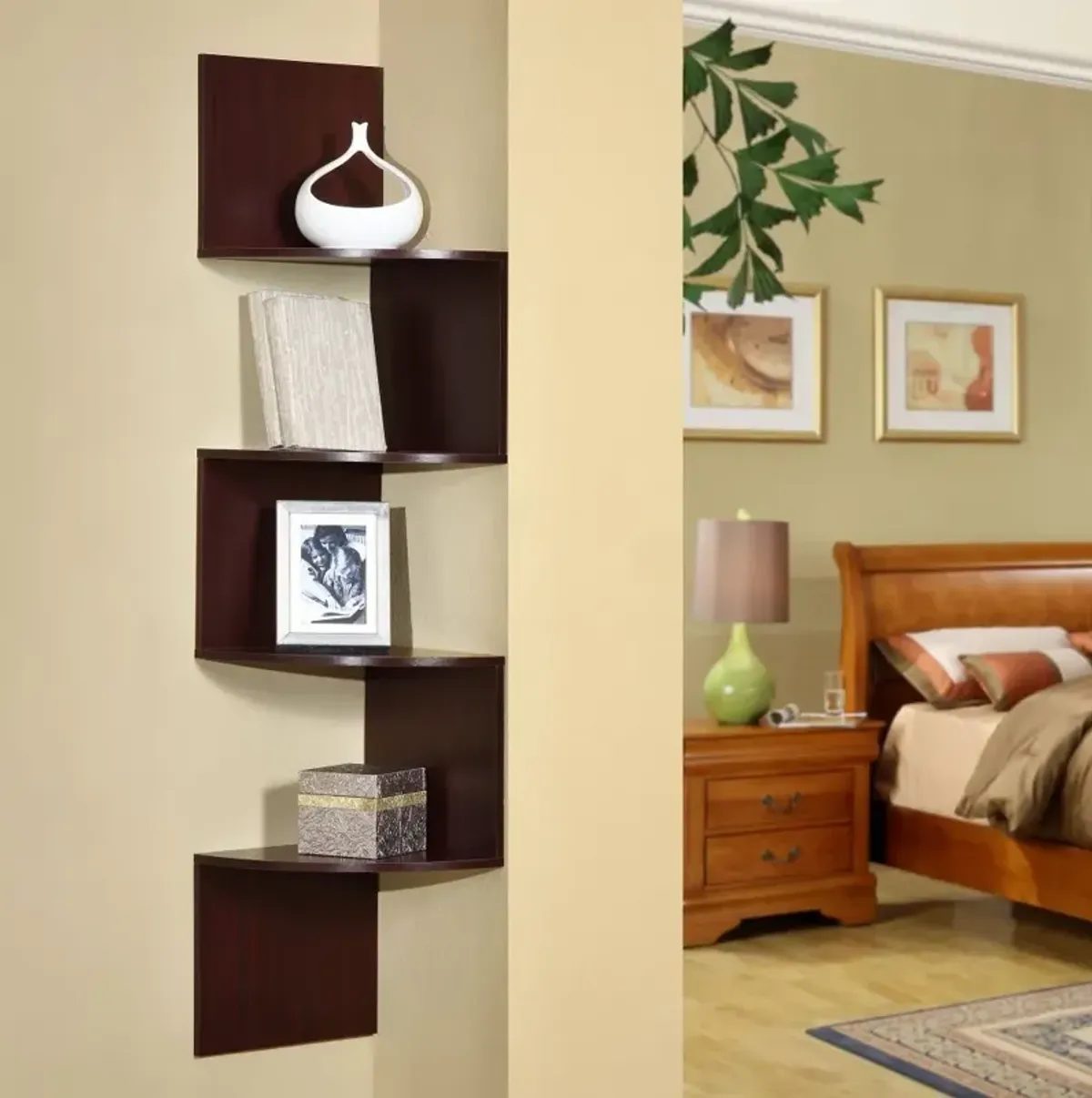 Cherry Hanging Corner Shelving - San Dimas