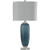 Blue Ribbed Glass Table Lamp with Clear Acrylic Base - Niscosa