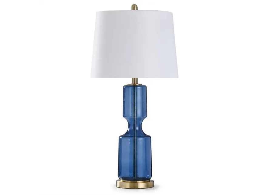 Seeded Navy Glass Table Lamp with Antique Brass Steel