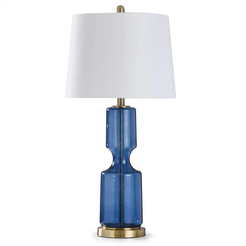 Seeded Navy Glass Table Lamp with Antique Brass Steel