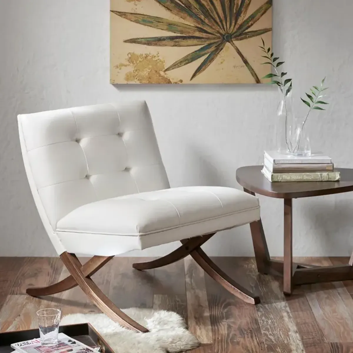 Wynn Mid Century Modern White Accent Chair