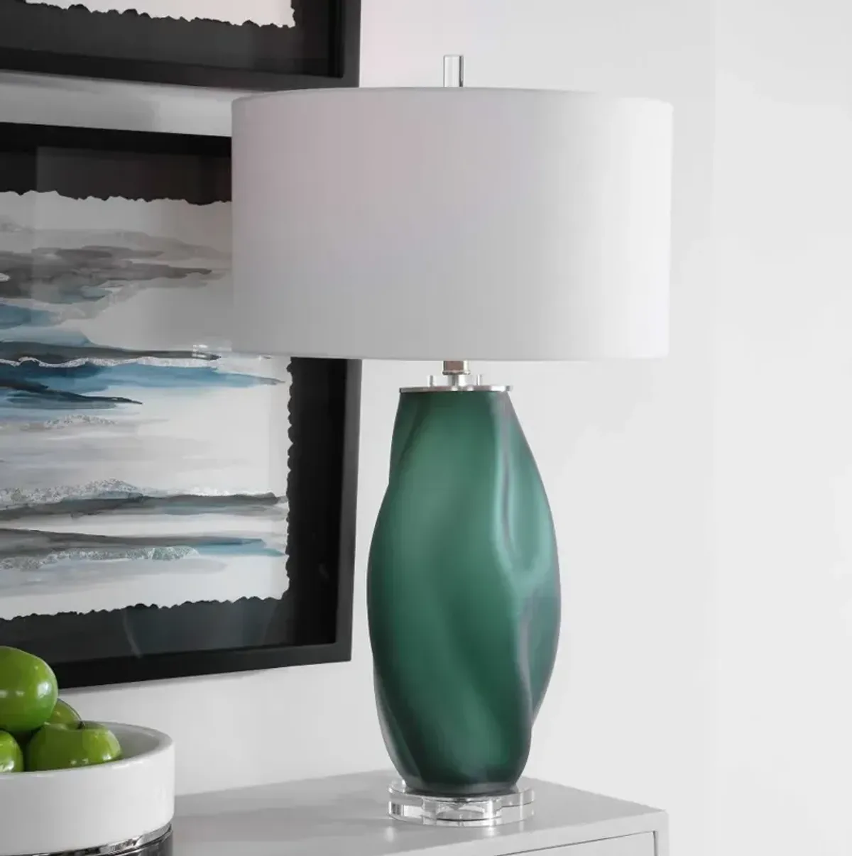 Frosted Emerald Green Glass Table Lamp - Esmeralda