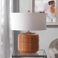Orange Ribbed Ceramic Table Lamp - Solene