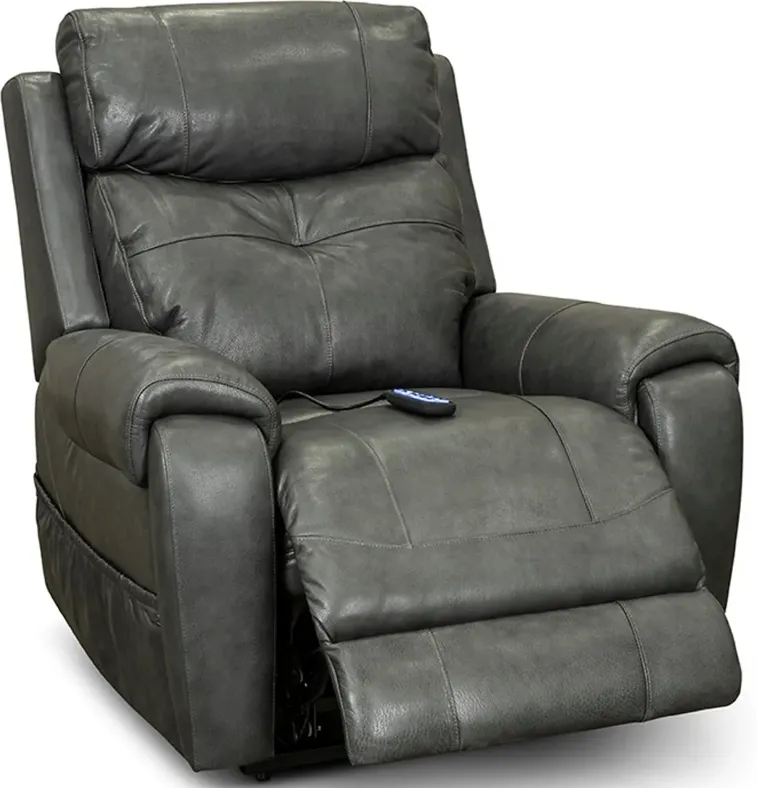 Gray Leather Power Lift Recliner with Heat