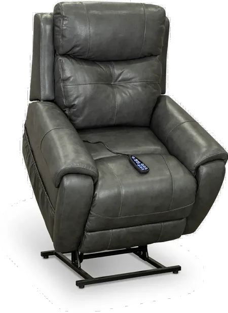 Gray Leather Power Lift Recliner with Heat