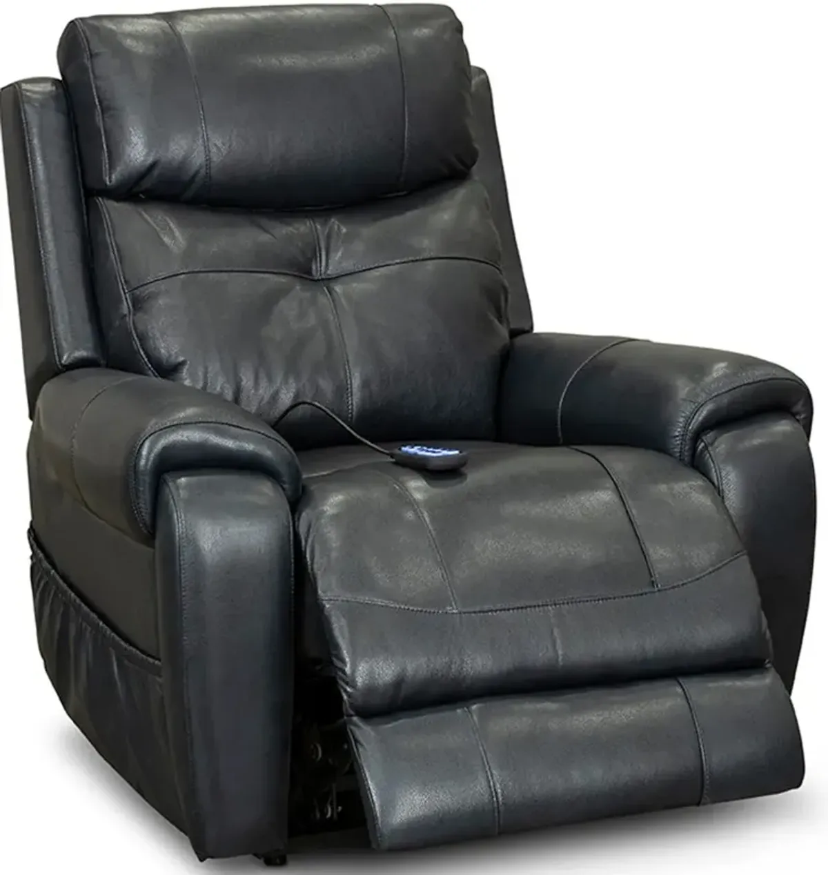 Navy Blue Leather Power Lift Recliner with Heat