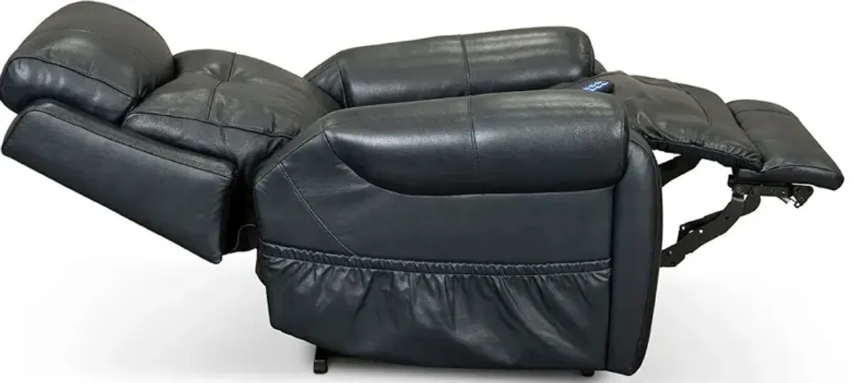 Navy Blue Leather Power Lift Recliner with Heat