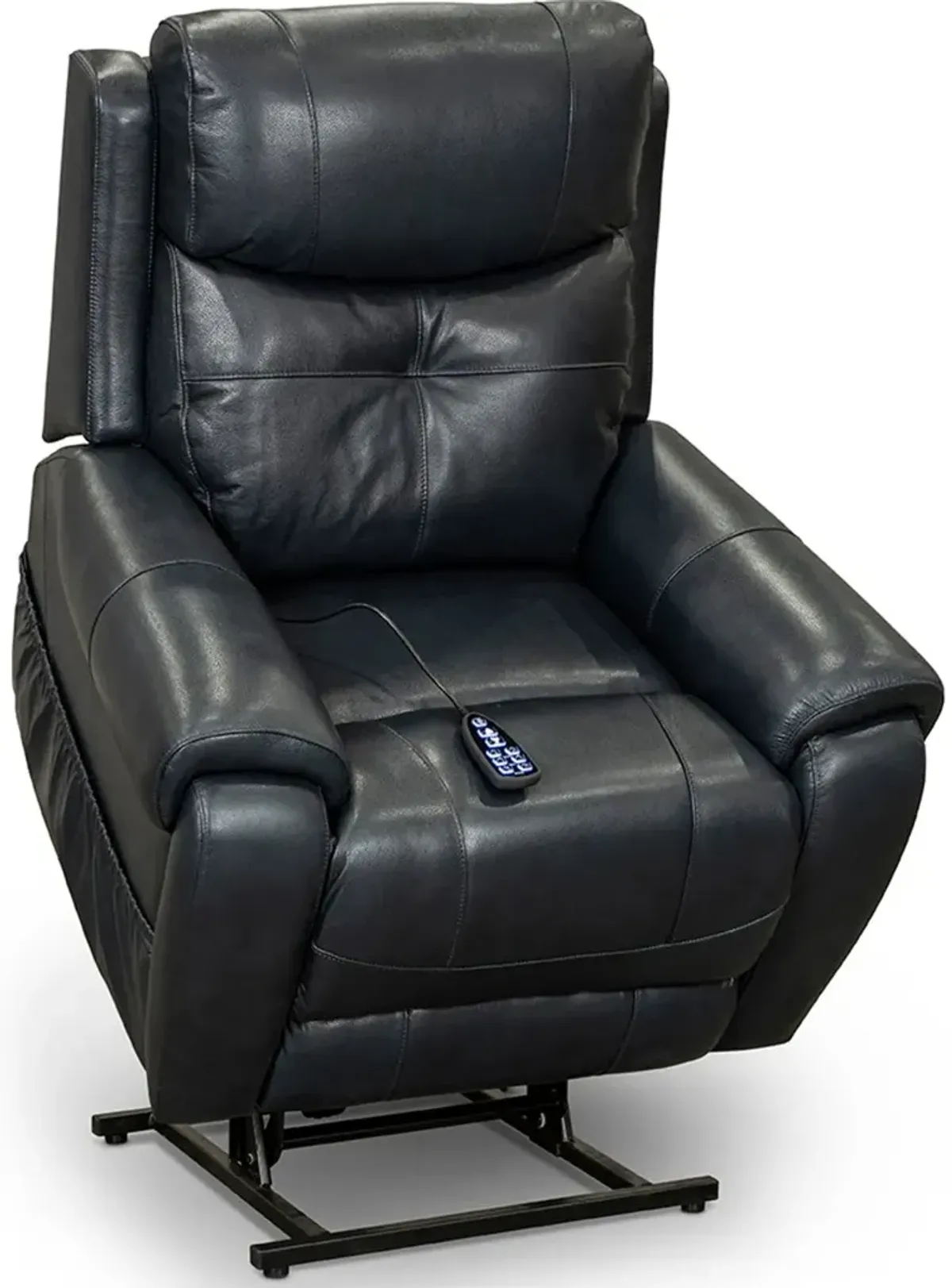 Navy Blue Leather Power Lift Recliner with Heat