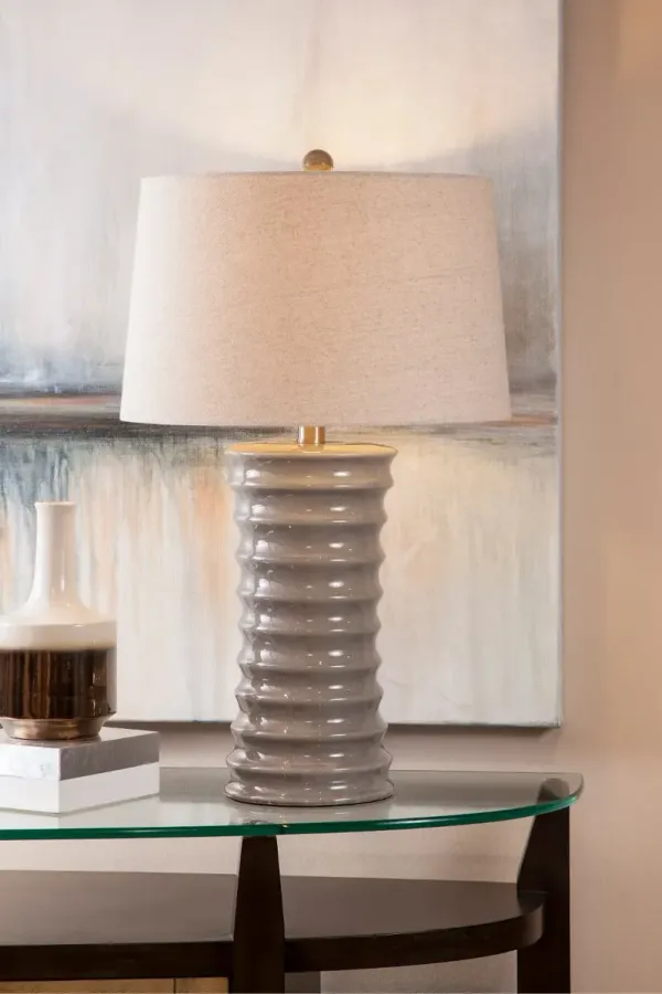 Transitional 30 Inch Neutral Gray Crackle Table Lamp