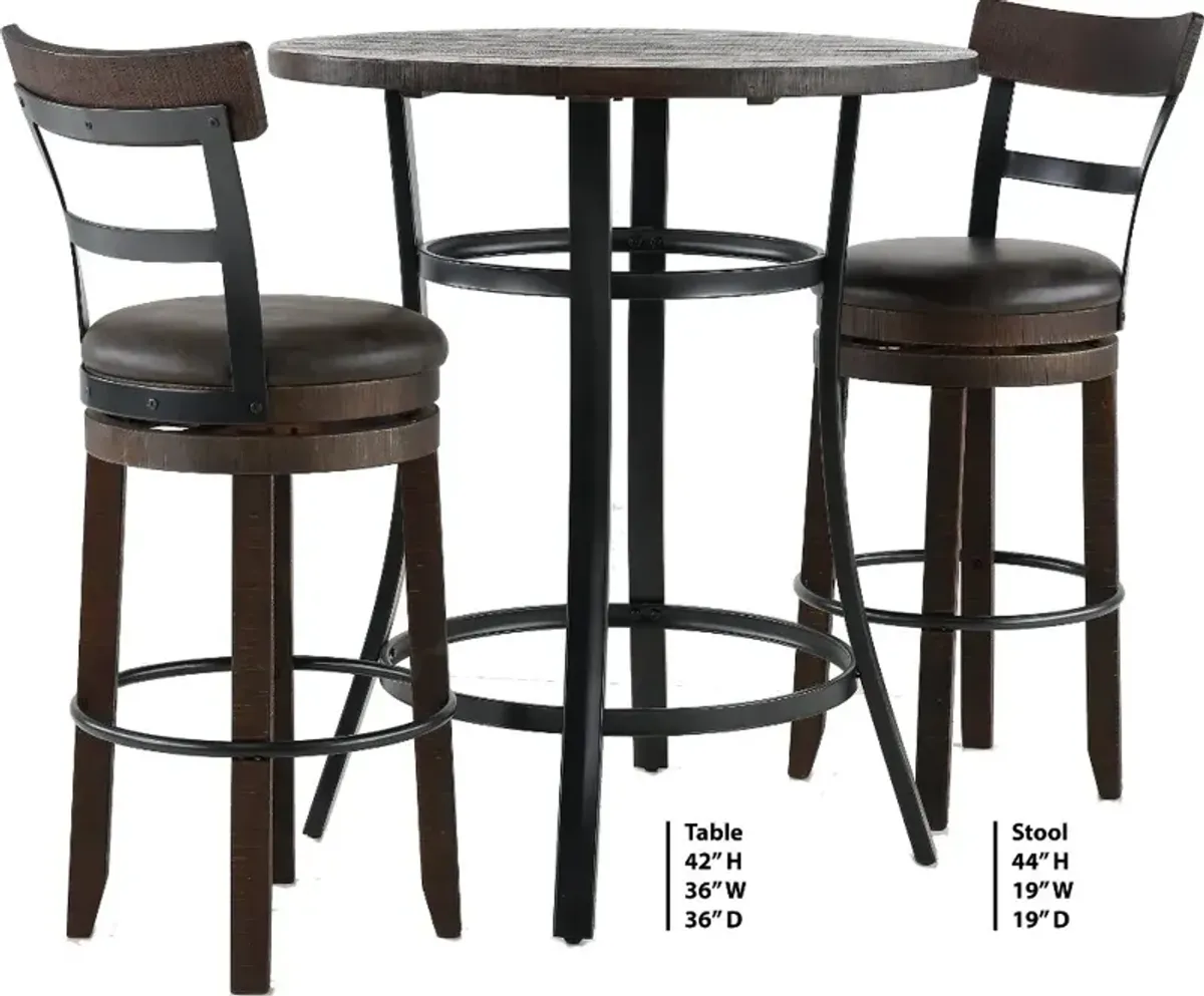 Barrel Dark Brown 3 Piece Pub Set