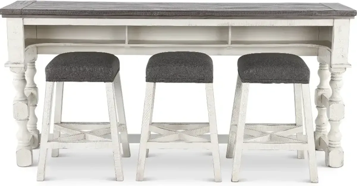 Stone White Wash Console Table with 3 Stools