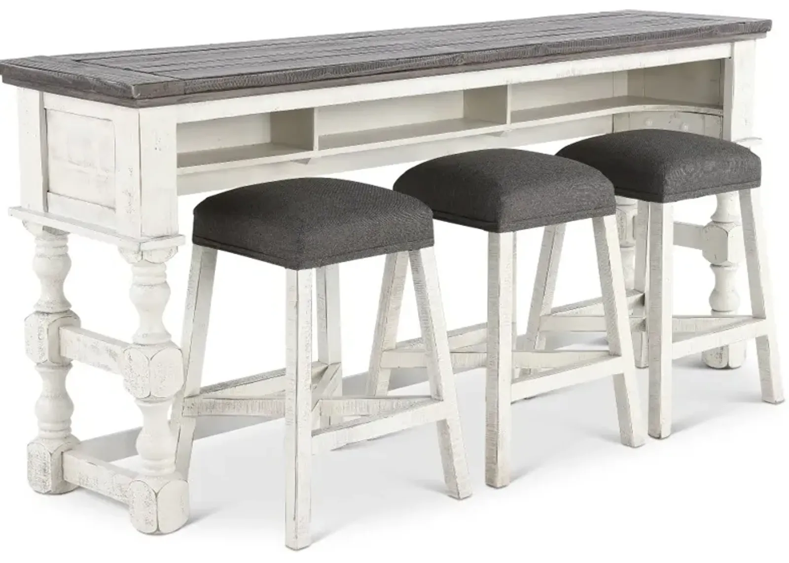 Stone White Wash Console Table with 3 Stools