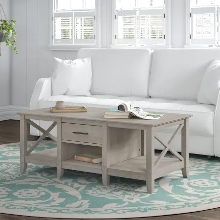 Key West Washed Gray Coffee Table - Bush Furniture