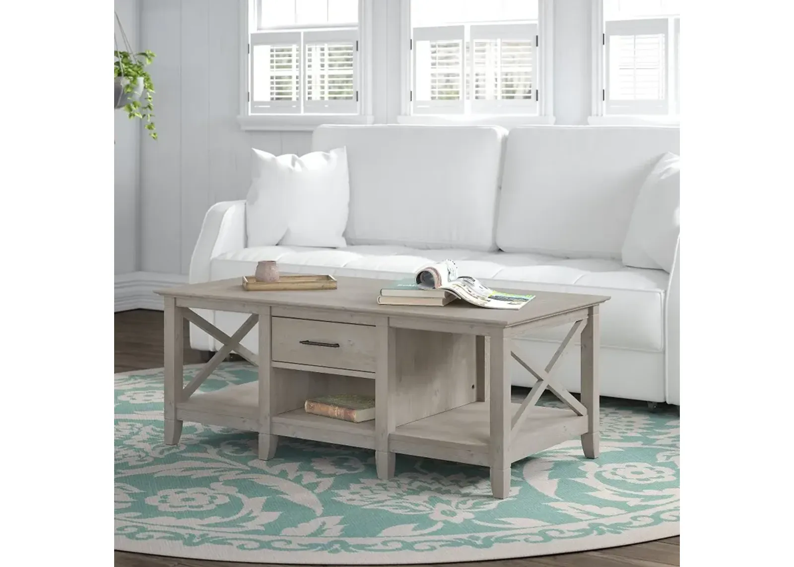 Key West Washed Gray Coffee Table - Bush Furniture