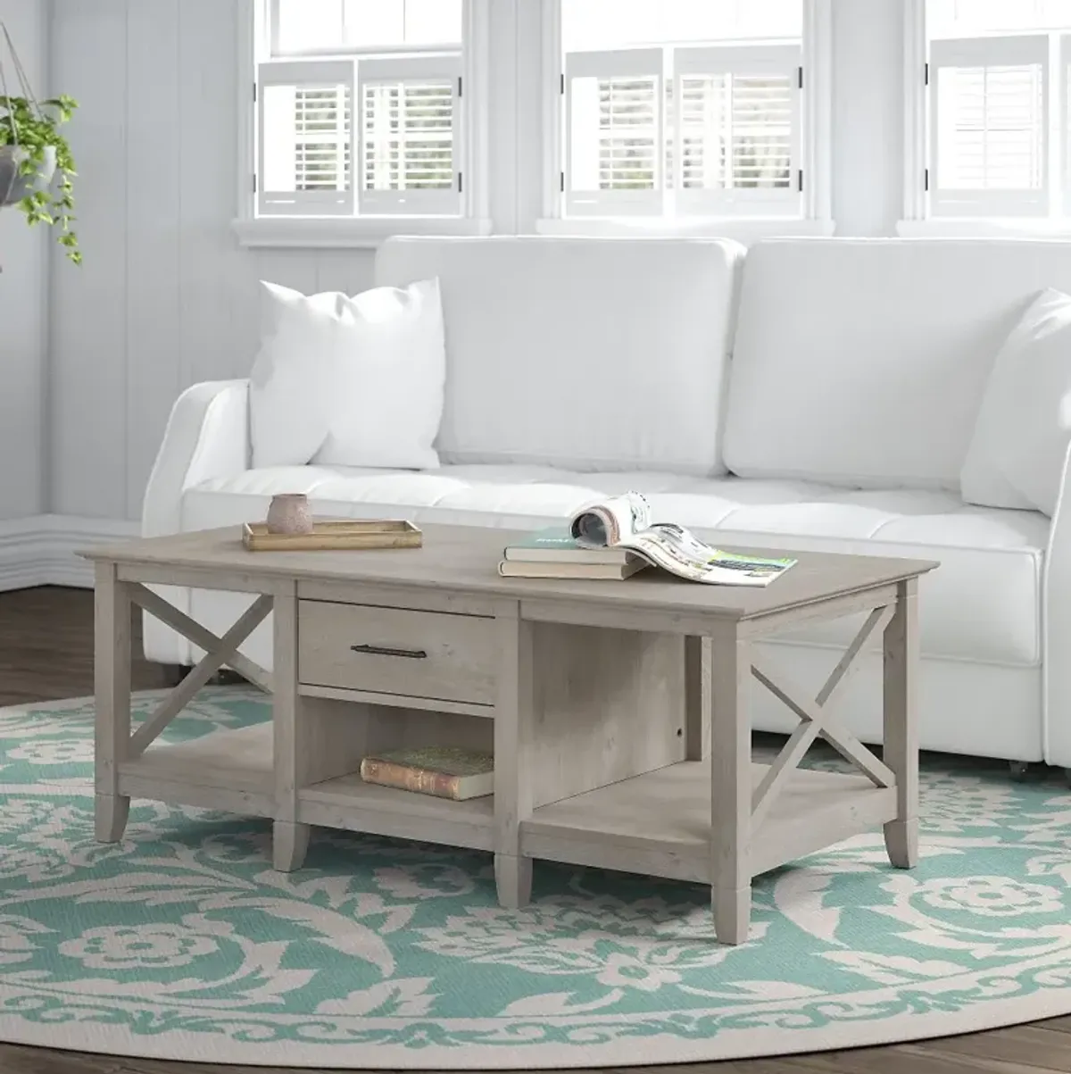 Key West Washed Gray Coffee Table - Bush Furniture