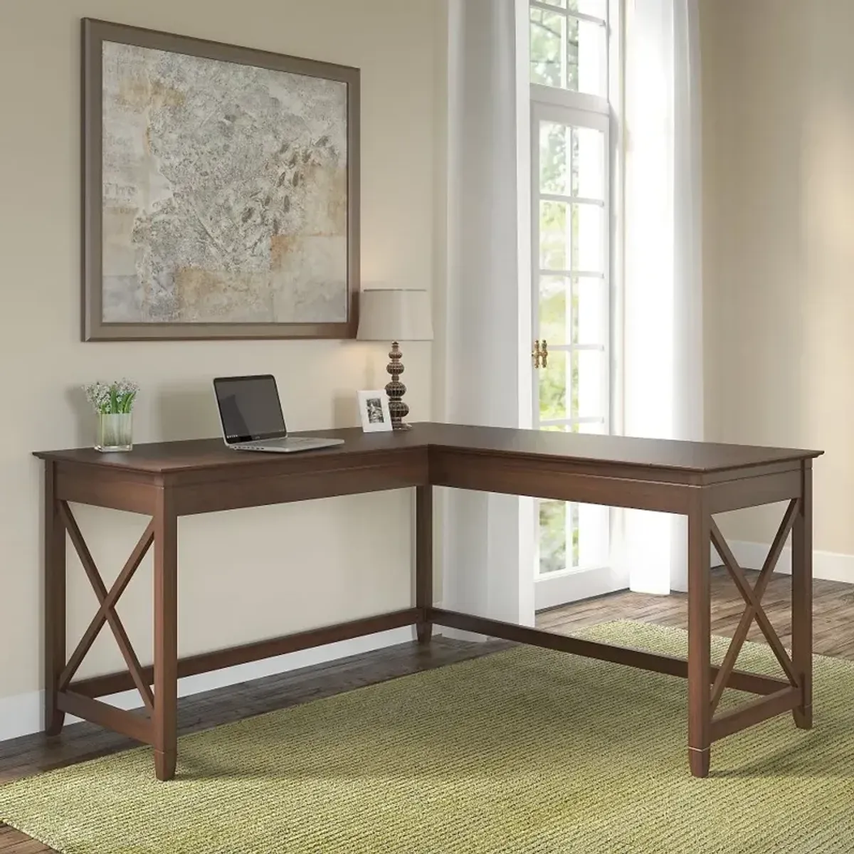 Key West Bing Cherry L-Shaped Desk - Bush Furniture