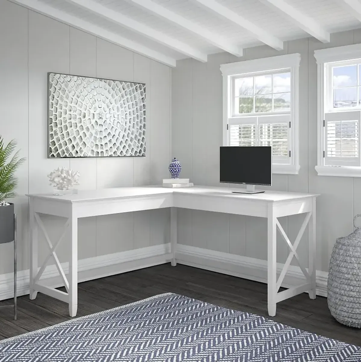 Cabot White L-Shaped Desk with Hutch