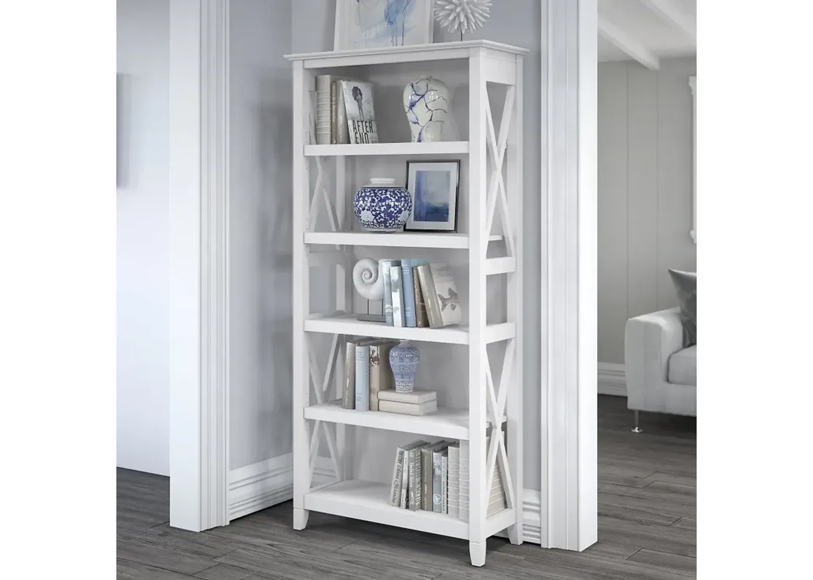 White 5-Shelf Bookcase - Bush Furniture