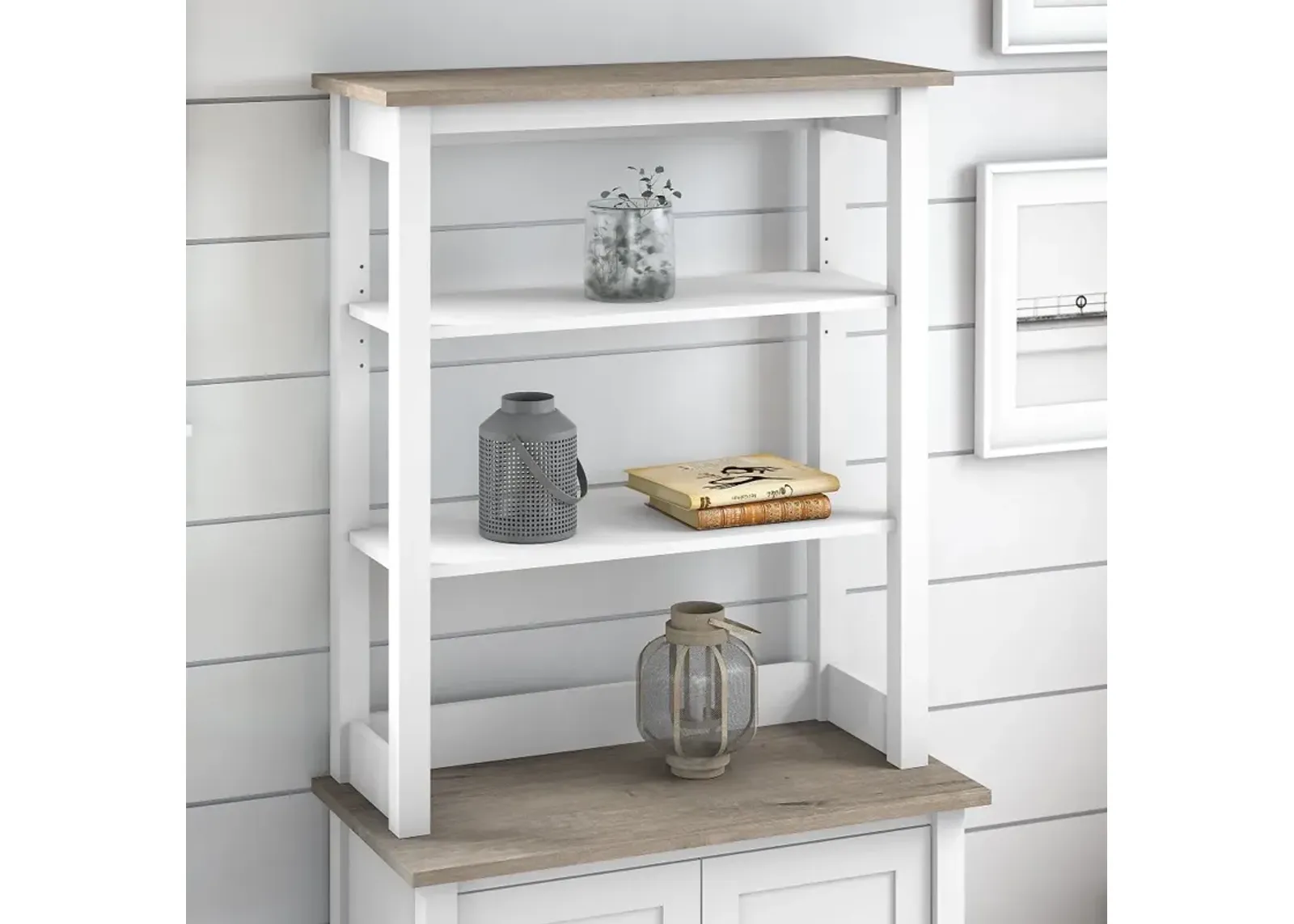 Mayfield White and Gray Storage Hutch - Bush Furniture