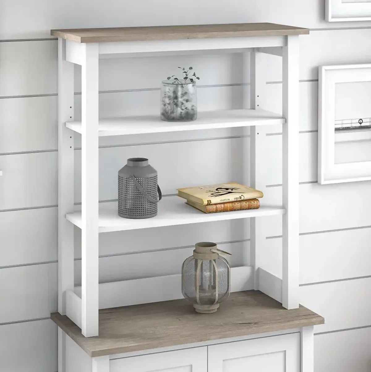 Mayfield White and Gray Storage Hutch - Bush Furniture