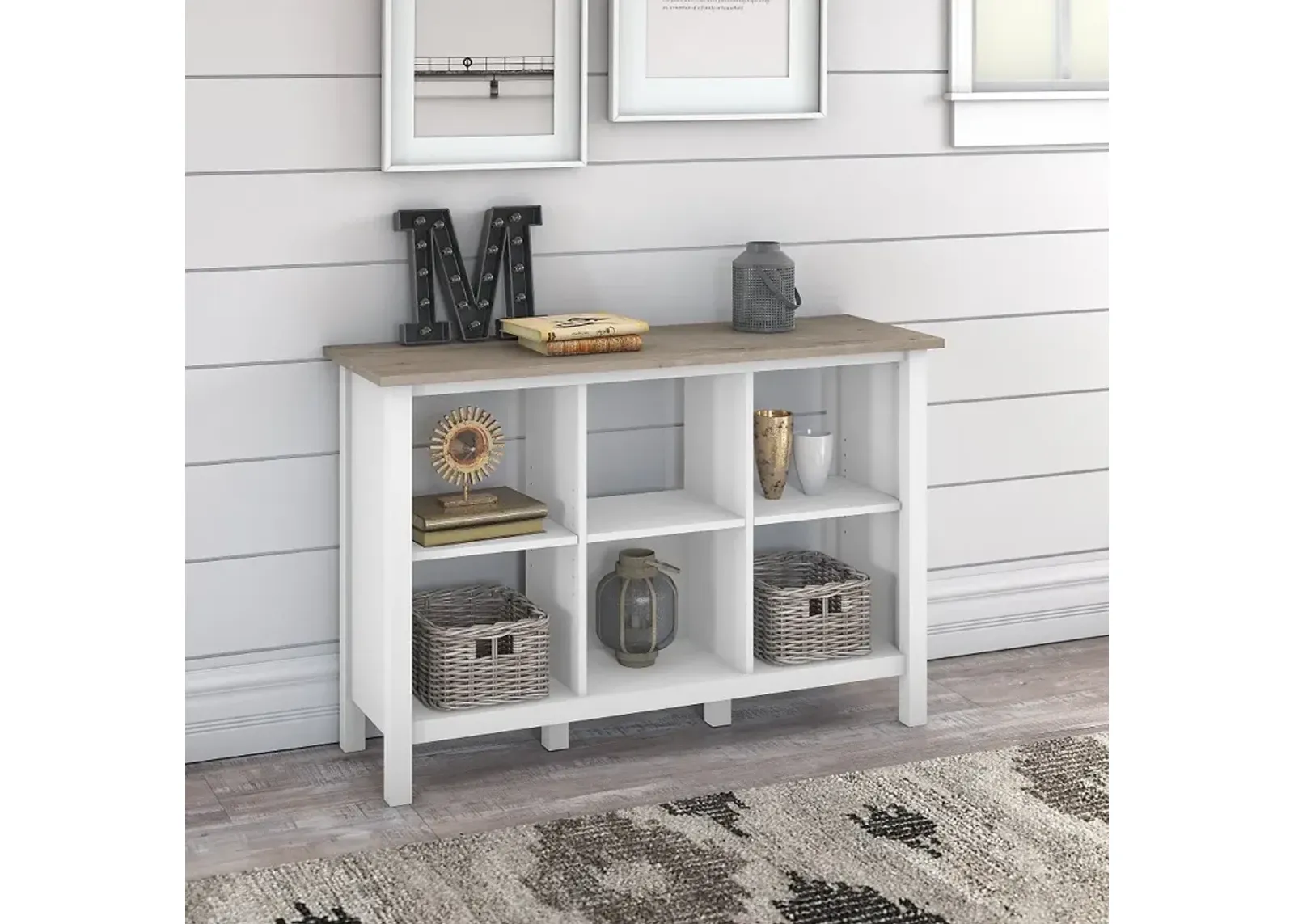 White and Gray 6-Cube Bookcase - Bush Furniture