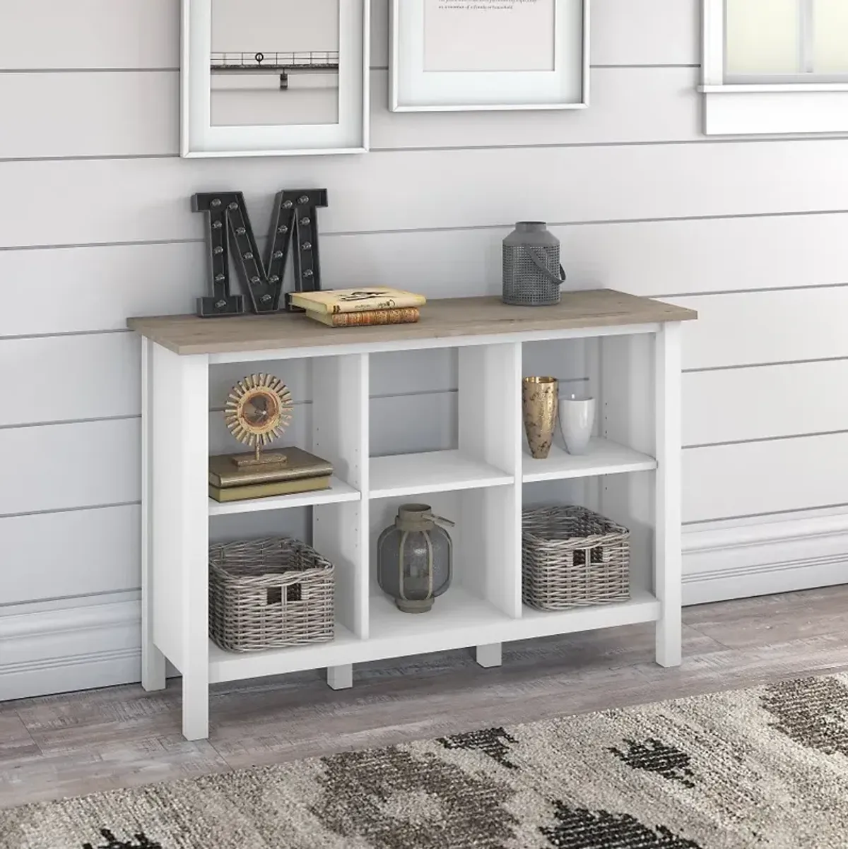 White and Gray 6-Cube Bookcase - Bush Furniture