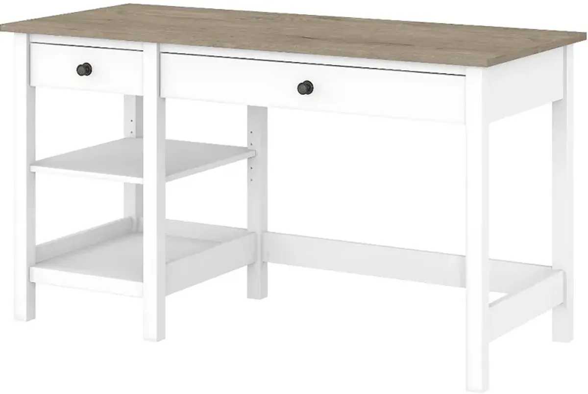 White and Gray Open Storage Desk - Bush Furniture