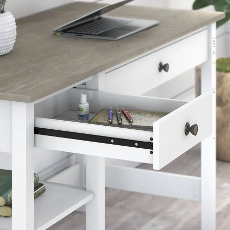 White and Gray Open Storage Desk - Bush Furniture