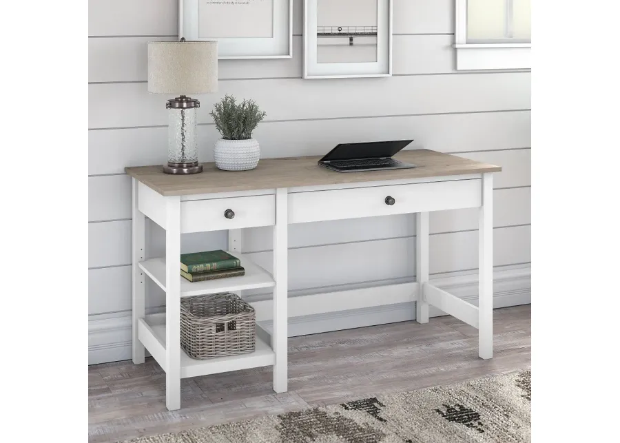 White and Gray Open Storage Desk - Bush Furniture