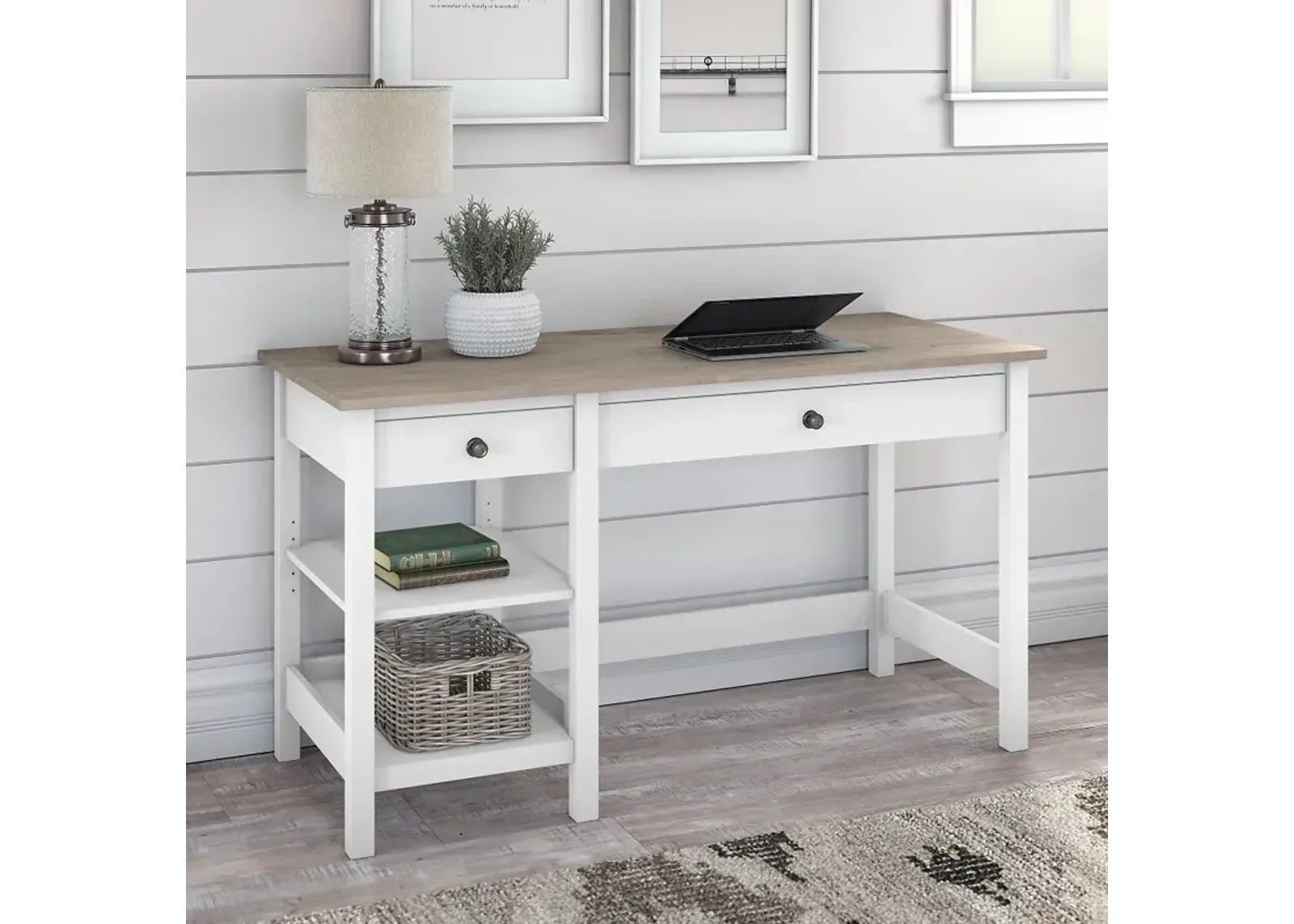 White and Gray Open Storage Desk - Bush Furniture