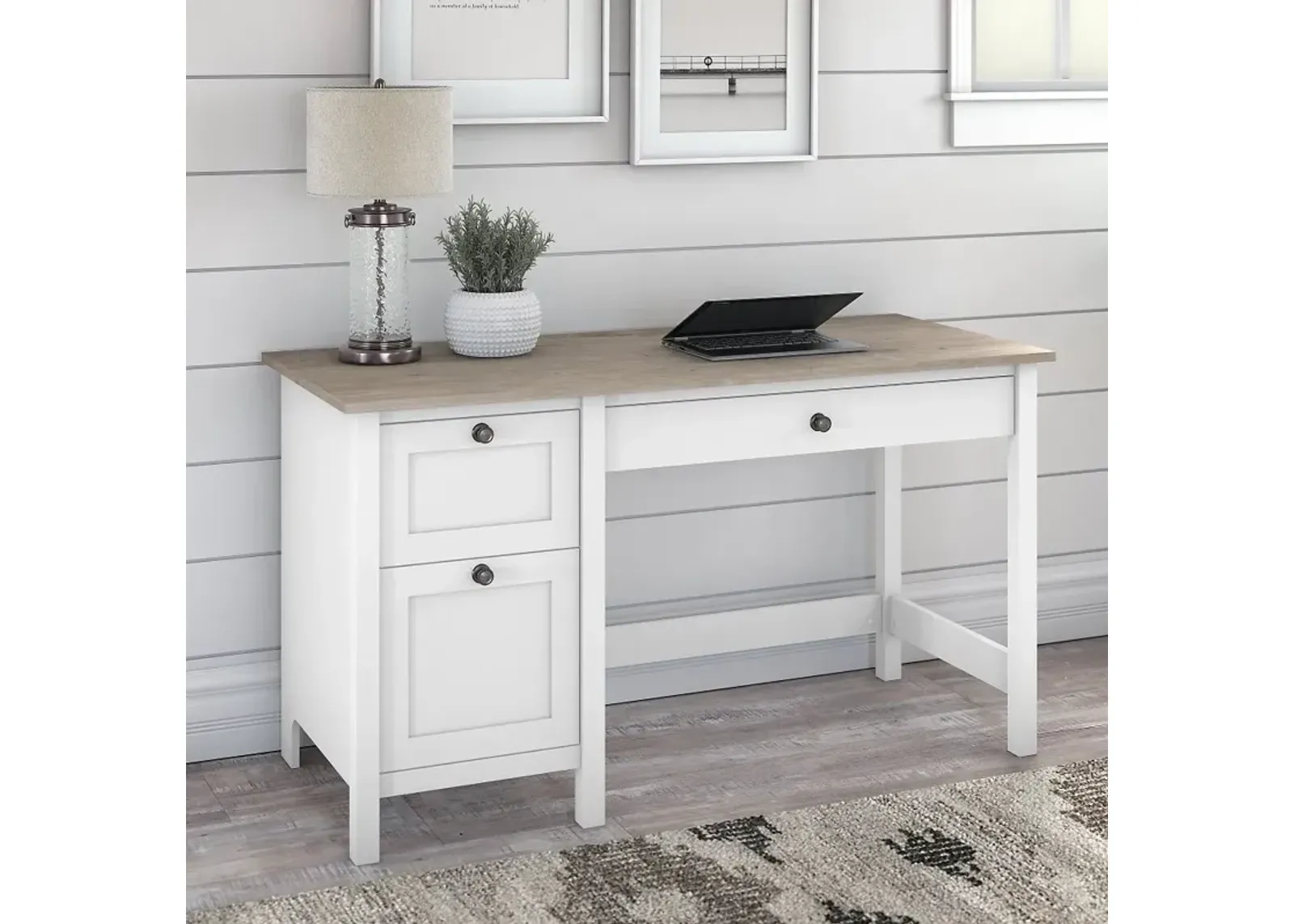 Gray Single Pedestal Desk - Bush Furniture