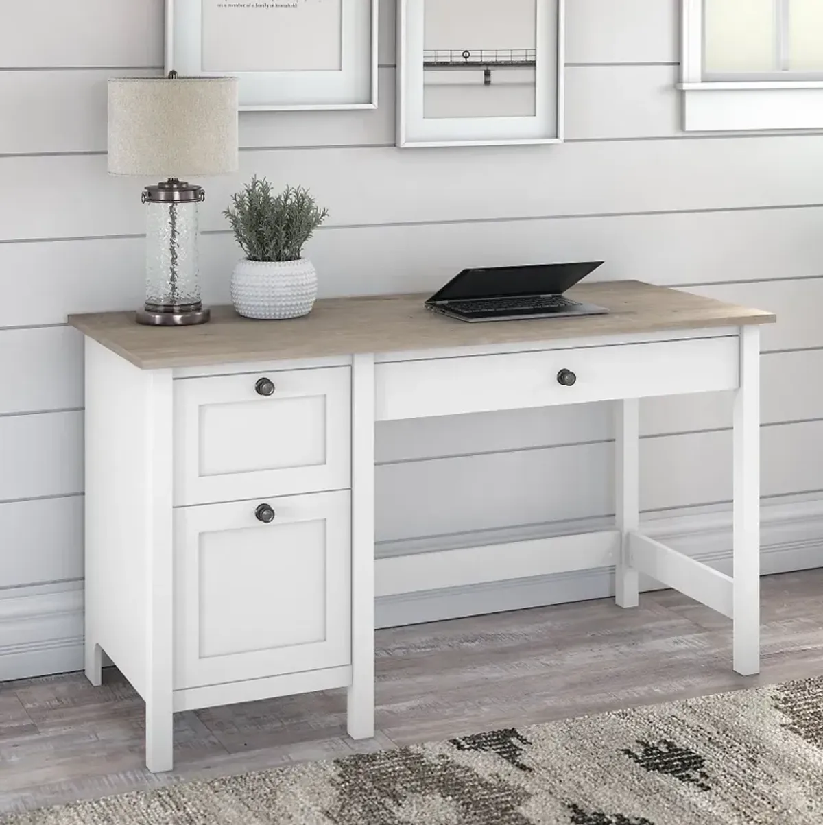 Gray Single Pedestal Desk - Bush Furniture