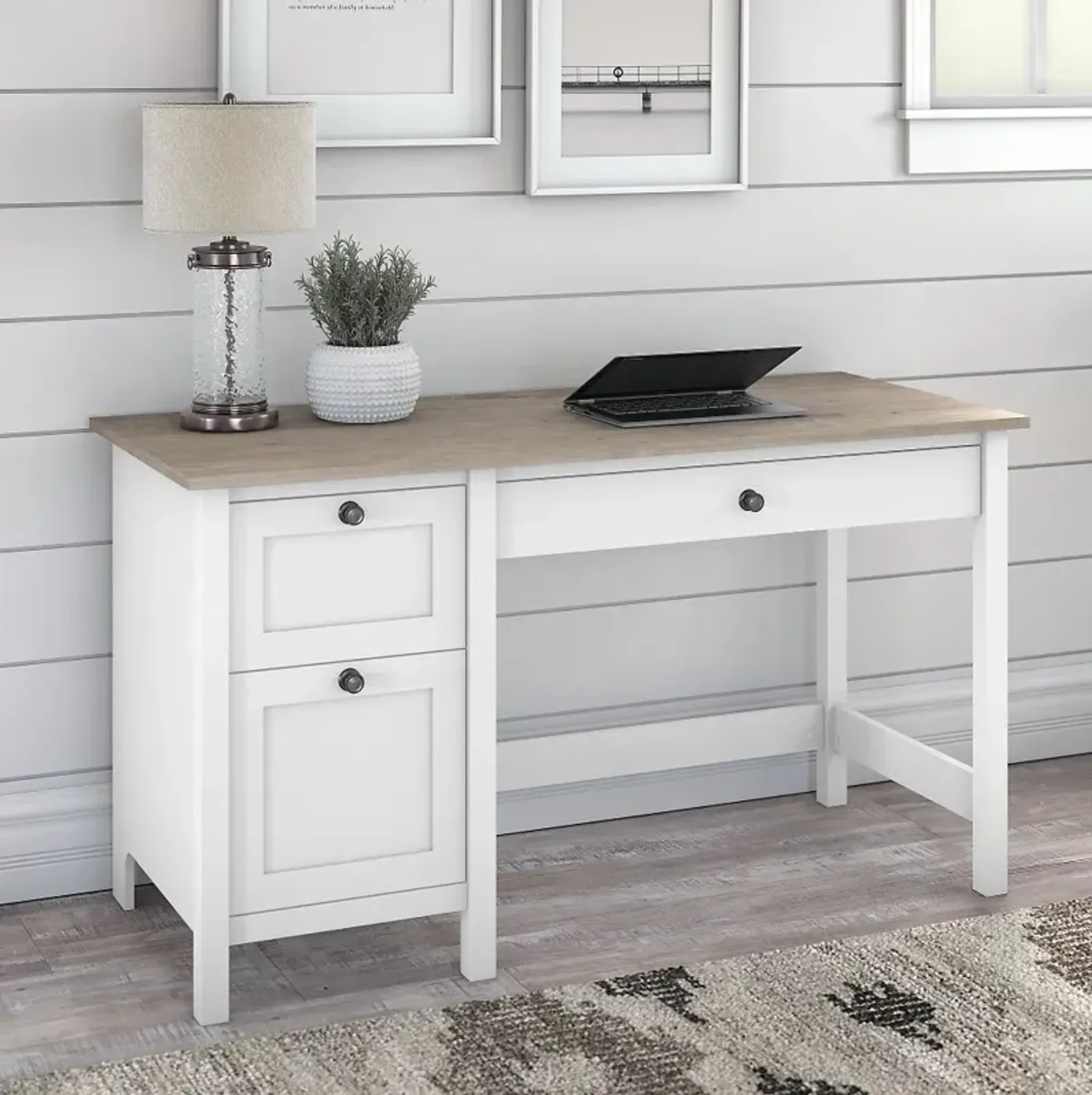 Gray Single Pedestal Desk - Bush Furniture