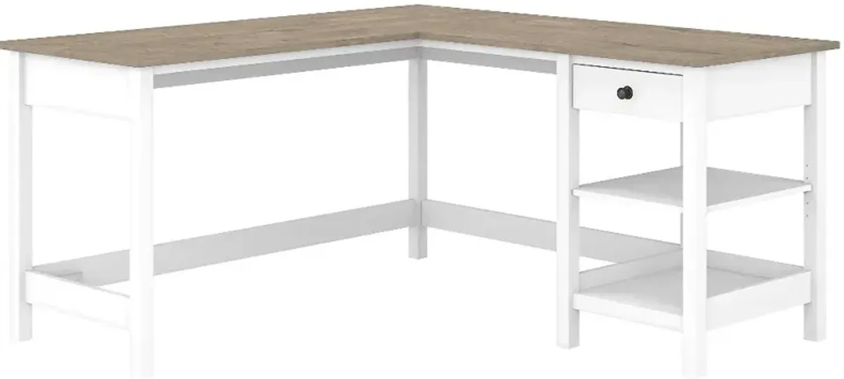 White and Gray Single Pedestal L-Desk - Bush Furniture