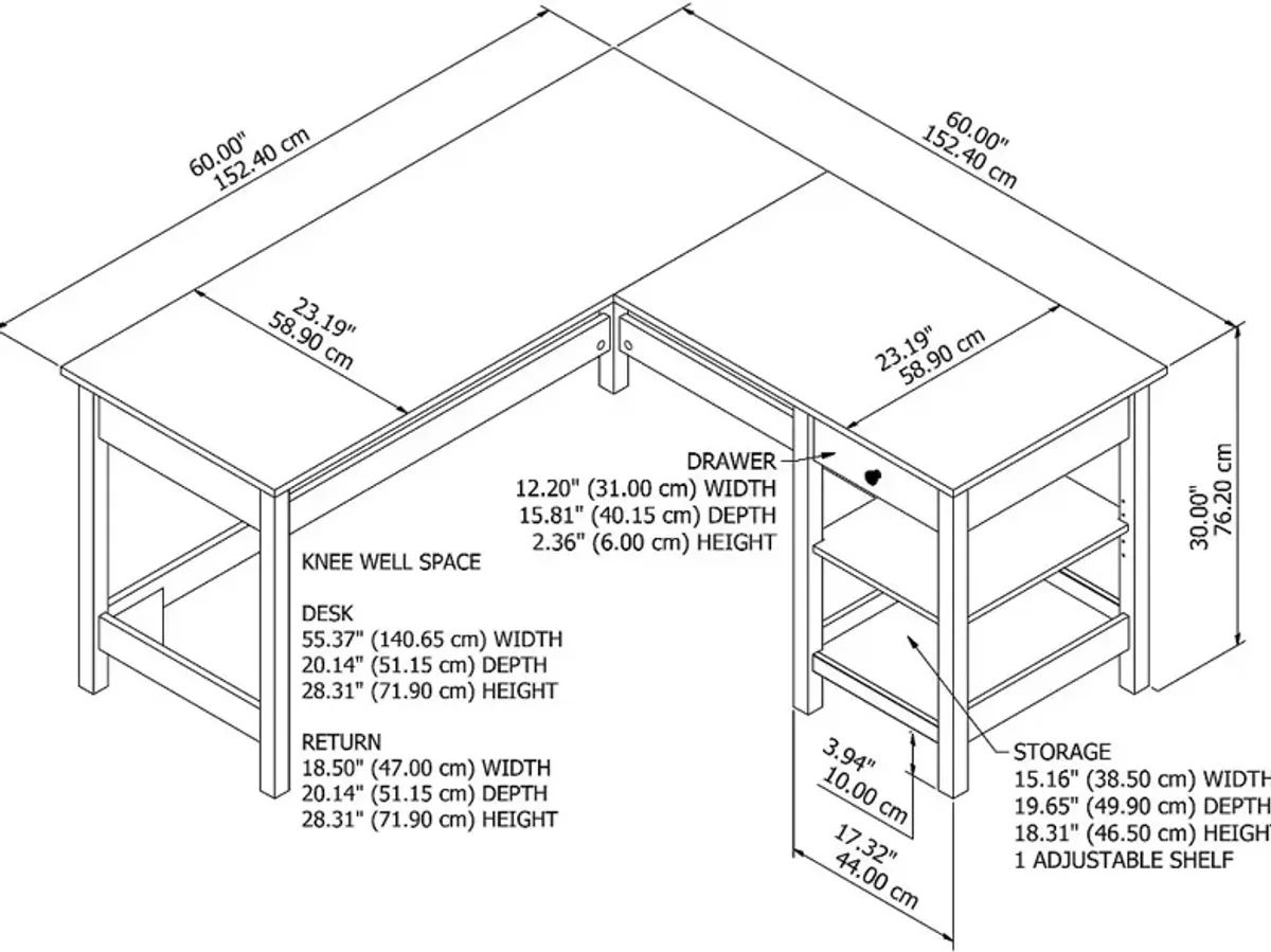 White and Gray Single Pedestal L-Desk - Bush Furniture