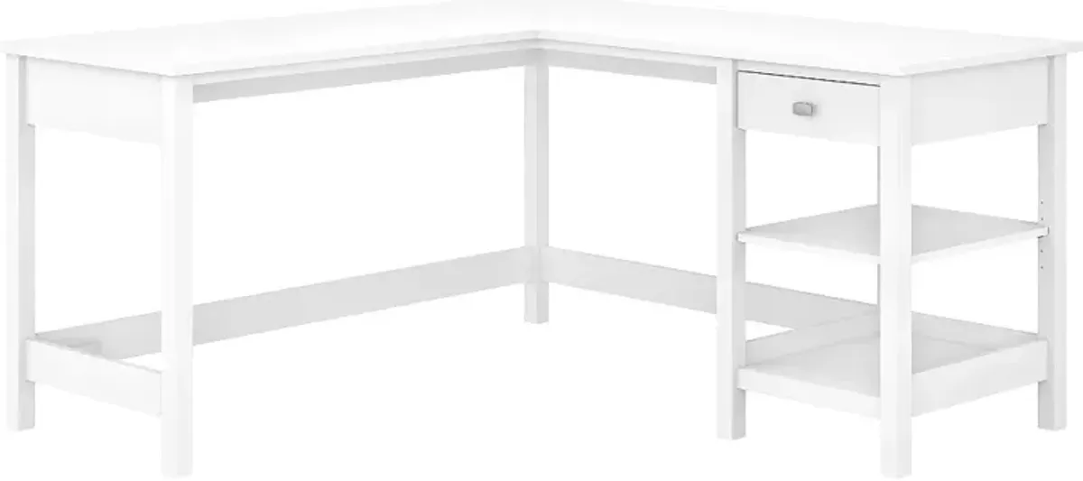 Pure White Single Pedestal L-Desk - Bush Furniture