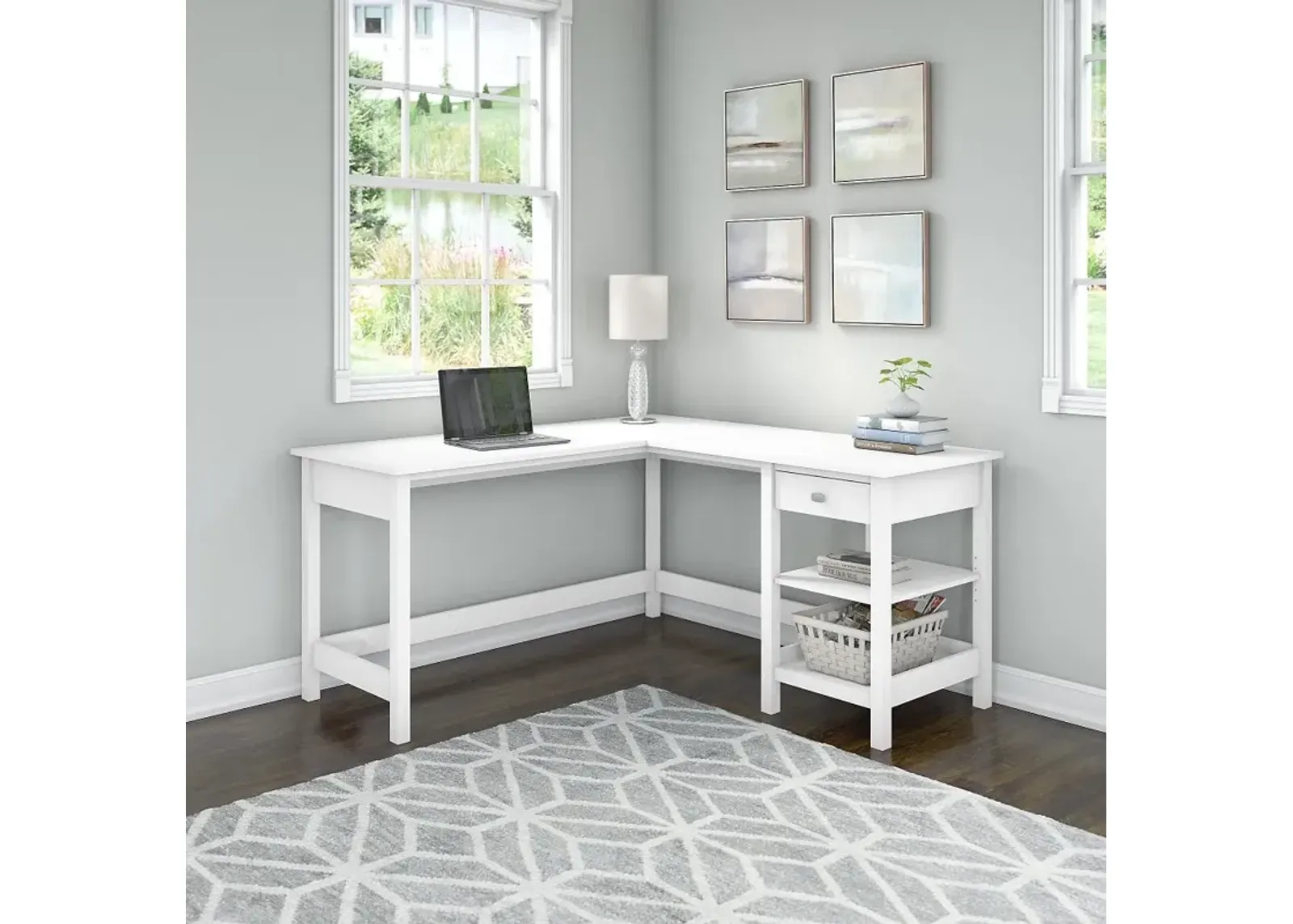 Pure White Single Pedestal L-Desk - Bush Furniture