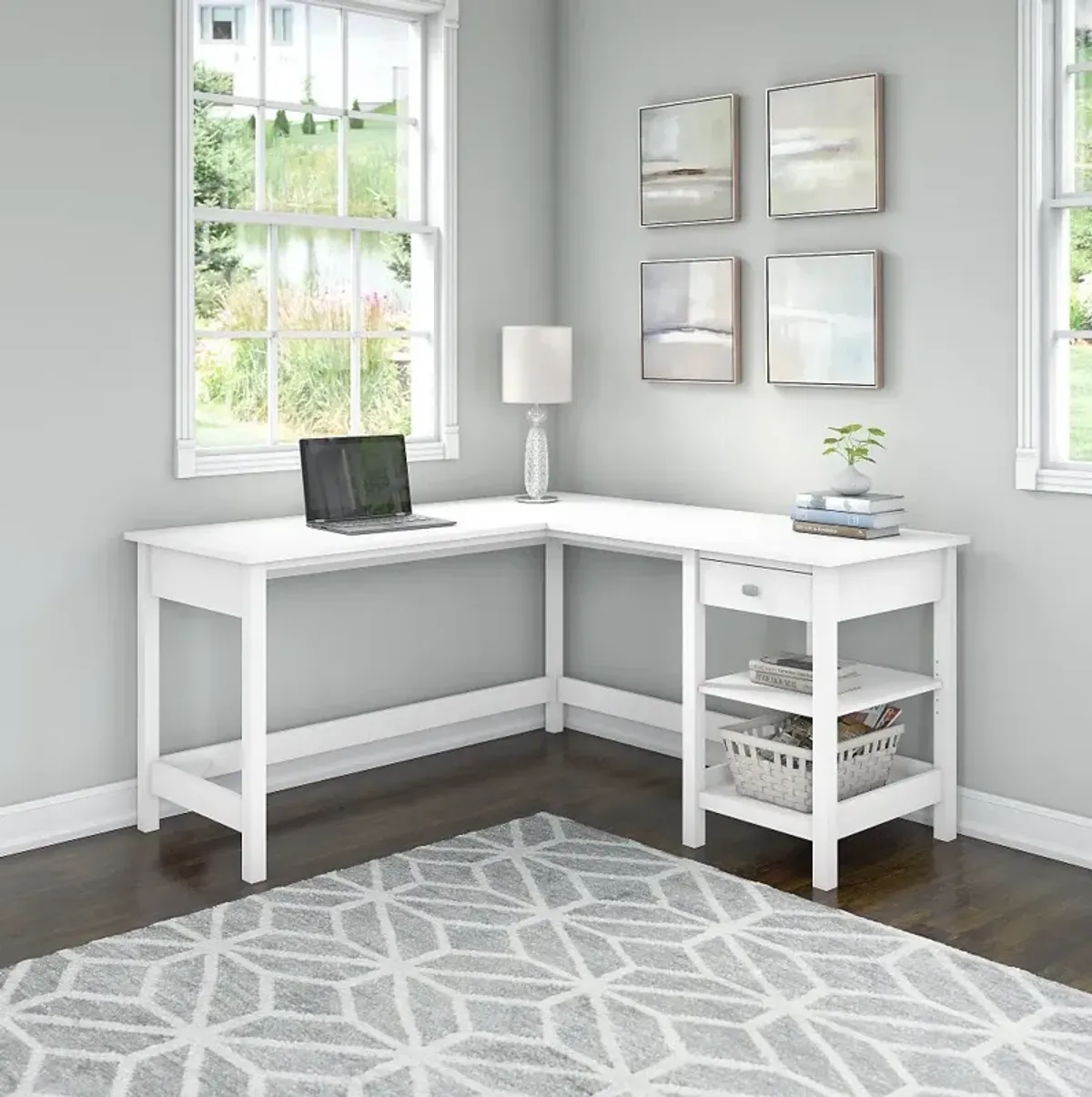 Pure White Single Pedestal L-Desk - Bush Furniture