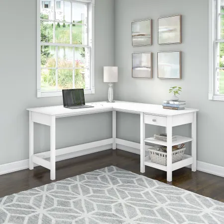 Pure White Single Pedestal L-Desk - Bush Furniture