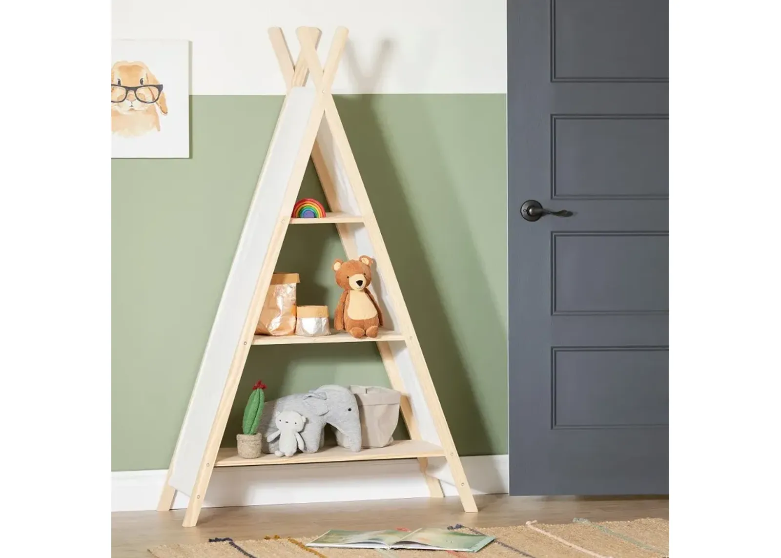 Sweedi Natural White Cotton and Pine Teepee Shelving Unit - South...