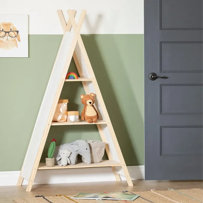 Sweedi Natural White Cotton and Pine Teepee Shelving Unit - South...