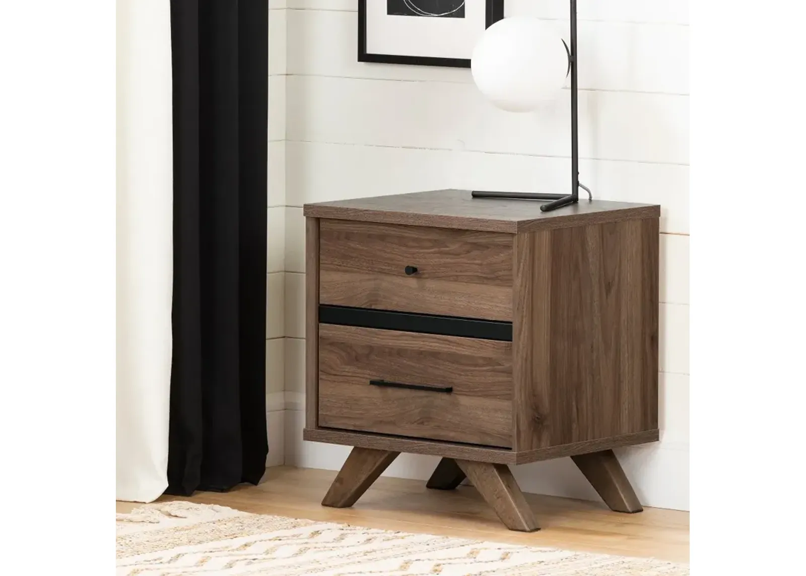 Modern Walnut Brown Nightstand - South Shore